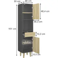 Vicco Badezimmermöbel Arla Anthrazit/Eiche 40 x 161 cm, Model 50159