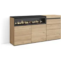Skraut Home Sideboard, Kommode, 157x35x75 cm, Für Schlafzimmer, Zimmer, Elektrokamin., Kommode mit Schubladen, Eiche farbe