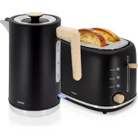 Briebe SKT1167BLK Nordic Set Toaster 2 Scheiben Breite Schlitze + Wasserkocher 1,7L Elektrischer Schwarz