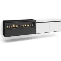 Skraut Home TV-Schrank, Lowboard, 200x35x45cm, Für TV-Geräte bis zu 80", Elektrokamin, Hängend, Weiß und Schwarz
