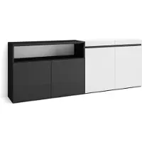 Skraut Home Sideboard, Highboard, 200x35x75cm, 4 Türen, Wohnzimmer, Küche, Weiß und Schwarz