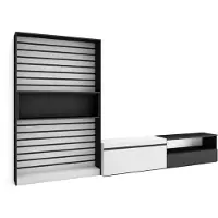 Skraut Home Wohnwand Wohnzimmer, 310x35x186cm, Für TV-Geräte bis zu 80", Wohnzimmer Möbel, Weiß und Schwarz