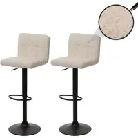 Mendler 2er-Set Barhocker MCW-G87, Tresenhocker Barstuhl, höhenverstellbar drehbar, Stoff Boucle (450g/m²) MVG creme-beige