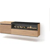 Skraut Home TV-Schrank, Lowboard, 150x35x45cm, Für TV-Geräte bis zu 65", Elektrokamin. , Hängend, Eiche