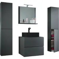 VCM 5-tlg. Waschplatz Waschtisch | schwarzes Waschbecken Unterschrank Breite 60 cm | Badmöbel Set mit Schubladen Drehtüren Spiegel | Lendas S BL