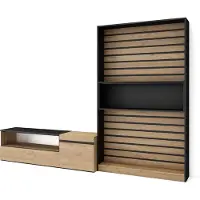 Skraut Home Wohnwand Wohnzimmer, 260x35x186cm, Für TV-Geräte bis zu 65", Wohnzimmer Möbel, Eiche und Schwarz
