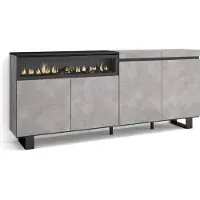 Skraut Home Sideboard, Highboard, 200x87x35cm, 4 Türen, Elektrokamin. Industriedesign, Zementgrau