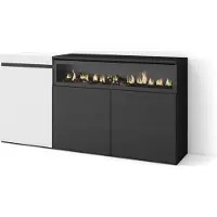 Skraut Home Sideboard, Highboard, 150x35x75cm, 3 Türen, Elektrokamin. farbe Weiß und Schwarz