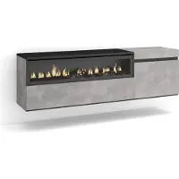 Skraut Home TV-Schrank, Lowboard, 150x35x45cm, Für TV-Geräte bis zu 65", Elektrokamin, Hängend, Zementgrau