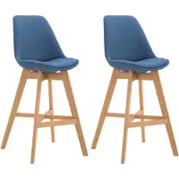 CLP 2er Set Barhocker Cannes Stoff mit Rückenlehnen und Fußstütze | Farbe blau Gestell Farbe natur