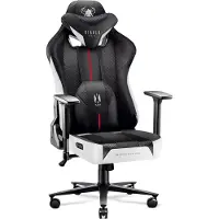 Diablo X-Player Gaming Stuhl Bürostuhl Schreibtischstuhl Stoff 3D Armlehnen Ergonomisches Design Nacken/- Lendenkissen Farbe: Weiß-Schwarz, Größe King