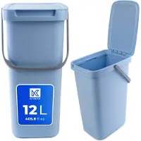 Kadax Abfallbehälter mit Deckel und Griff, Abfalleimer aus Plastik, Mülleimer für die Mülltrennung (Blau, 12L)