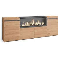 Skraut Home Sideboard, Highboard, 208x35x75cm, 4 Türen, Elektrokamin XXL, Eiche farbe
