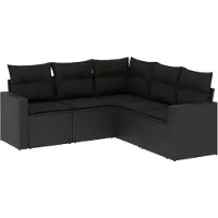 vidaXL 5-tlg. Garten-Sofagarnitur mit Kissen Schwarz Poly Rattan