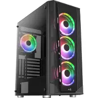 Aerocool Prism ARGB, Midi Tower, PC, Schwarz, ATX, micro ATX, Mini-ITX, ABS, SPCC, Rücken, Vorderseite