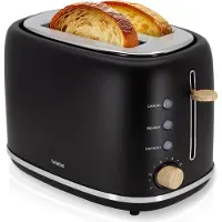 Briebe TA1166BLK Nordic Toaster 2 Scheiben Breite Schlitze mit Brötchenaufsatz, 6 Toast Stufen Schwarz