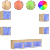 Syfax 7-tlg. Wohnwand mit LED-Beleuchtung Sonoma-Eiche Holzwerkstoff