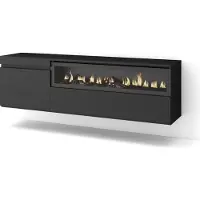 Skraut Home TV-Schrank, Lowboard, 150x35x45cm, Für TV-Geräte bis zu 65", Elektrokamin, Hängend, Schwarz