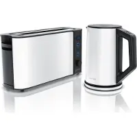 Arendo Frühstücksset, Wasserkocher mit Temperatureinstellung, Edelstahl, 2200W, 1,5L + Toaster 2 Scheiben, Langschlitztoaster 2 Scheiben, Langschlitz, 1000W, mattweiß