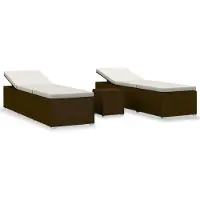 Syfax 3-tlg. Garten-Sonnenliegen mit Teetisch Poly Rattan Braun