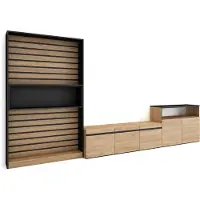 Skraut Home Wohnwand Wohnzimmer, 360x35x186cm, Für TV-Geräte bis zu 65", Wohnzimmer Möbel, Eiche und Schwarz