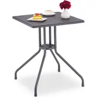 Relaxdays Gartentisch Rattan-Optik, quadratisch, HBT: 75x61x61cm, Balkontisch, Kunststoff & Metall, Outdoor Tisch, grau