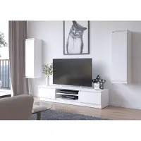 Akord Wohnwand – Wohnwand komplett – CLP – 3 Teile – Weiß Matt – TV-Board – 2× Hängeschränk – Moderner Möbelset mit TV-Board und Hängeschränken