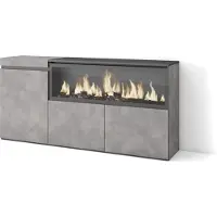 Skraut Home Sideboard, Highboard, 158x35x75cm, 3 Türen, Elektrokamin XXL, Zementgrau