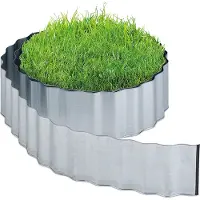 Relaxdays Rasenkante 6m, Beetbegrenzung aus Metall, verzinkt, flexibel, Umrandung f. Beet oder Rasen, 16cm hoch, silber