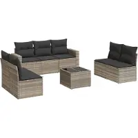 vidaXL 8-tlg. Garten-Sofagarnitur mit Kissen Hellgrau Poly Rattan