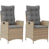 vidaXL Gartensessel Kissen 2Stk. Verstellbar Beigemischung Poly Rattan