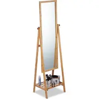 Relaxdays Standspiegel Bambus, schwenkbarer Spiegel, Ankleidespiegel mit Ablage, zum Stellen, HBT: 160x40x36 cm, natur