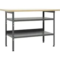 Syfax Werkbank, höhenverstellbar, Stahl und Holzwerkstoff, 300 kg Belastbarkeit, 120x60x85 cm, mit 2 Ablagen, Grau