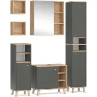 Vicco Badmöbel-Set Senyo Anthrazit 5 Teile, mit Hochschrank, Model 36445