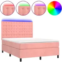 Syfax Boxspringbett mit Matratze & LED Rosa 140x190 cm Samt