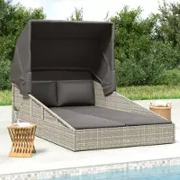 vidaXL Möbel Sonnenliege mit Faltdach Grau 200x114x128 cm Poly Rattan - Gartenliegen 362274