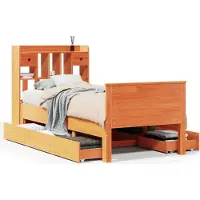 Syfax Massivholzbett mit Regal ohne Matratze Wachsbraun 100x200 cm