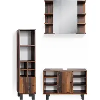 Vicco Badmöbel-Set Fynn Eiche rustikal 3 Teile, mit Midischrank Tür klein, Model 36681