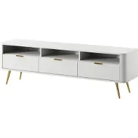 Selsey Oval - TV-Lowboard mit 3 offenen Fächern und 3 Schubladen, Weiß