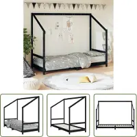 The Living Store Kinderbett Schwarz 80x200 cm Massivholz Kiefer