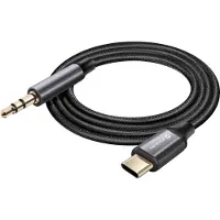 Swissten , Audio-AUX-Kabel USB-C auf 3.5 mm Nylon Geflochten 1.5m, Schwarz