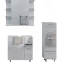 Vicco Badmöbel-Set Ilias Weiß Hochglanz 3 Teile, mit Midischrank, Model 40220