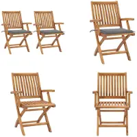 vidaXL Gartenstühle 2 Stk. mit Grauen Kissen Teak Massivholz - Gartenstuhl - Gartenstühle - Holz-Gartenstuhl - Holz-Gartenstühle