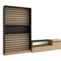 Skraut Home Wohnwand Wohnzimmer, 260x35x186cm, Für TV-Geräte bis zu 65", Wohnzimmer Möbel, Eiche und Schwarz