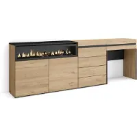 Skraut Home Sideboard, Kommode, 227x35x75 cm, Für Schlafzimmer, Zimmer, Elektrokamin., Kommode mit Schubladen, Schminktisch, Eiche farbe