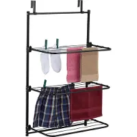 Relaxdays Wäscheständer Tür, zum Einhängen, HBT: 95 x 58 x 31 cm, 10 m Trockenlänge, 3 klappbare Flügel, Eisen, schwarz