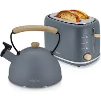 Briebe SKT1177GRY Nordic Set Toaster 2 Scheiben Breite Schlitze + Wasserkessel Induktion 2,3 L Grau