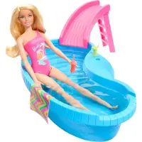 Barbie -Puppe und Pool Spielset, blonde Puppe mit Pool, Rutsche, Handtuch und Getränke-Accessoires, Puppen-Schwimmbad, 3 Jahr(e), 250 g