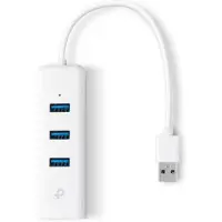 TP-LINK 3-Port-USB3.0-Hub & Gigabit-Ethernet-Adapter, Kabelgebunden, USB 3.2 Gen 1 (3.1 Gen 1) Type-A, 10,100,1000 Mbit/s, Weiß, RJ-45, USB 3.2 Gen 1 (3.1 Gen 1) Type-A, USB