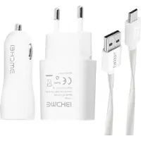 Avizar , 3-in-1 Ladegerät-Set: Netzteil, Zigarettenanzünder-Adapter und Micro-USB-Ladekabel, Weiß